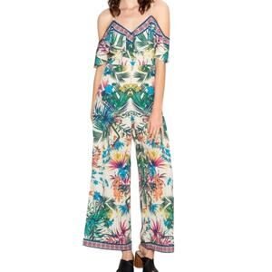 NWT Flying Tomato Ivory W/ Colorful Tropical Print Wide Legged Jumpsuit - SMALL